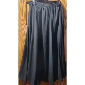 Vtg Cathy Hardwick Black Polyester Sheer Flowy Midi Swing Womens Skirt Sz M